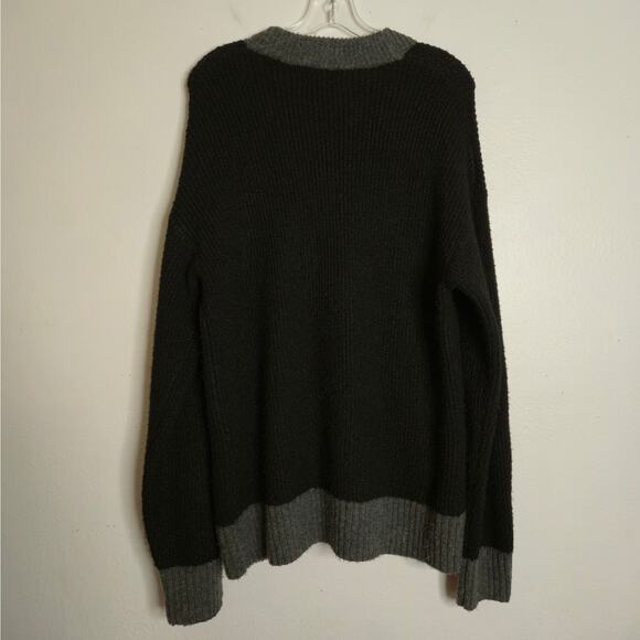 Oak + Fort Black + Gray Ribbed Knit Colorblock V-Neck Cardigan Size Men's S - Picture 2 of 7